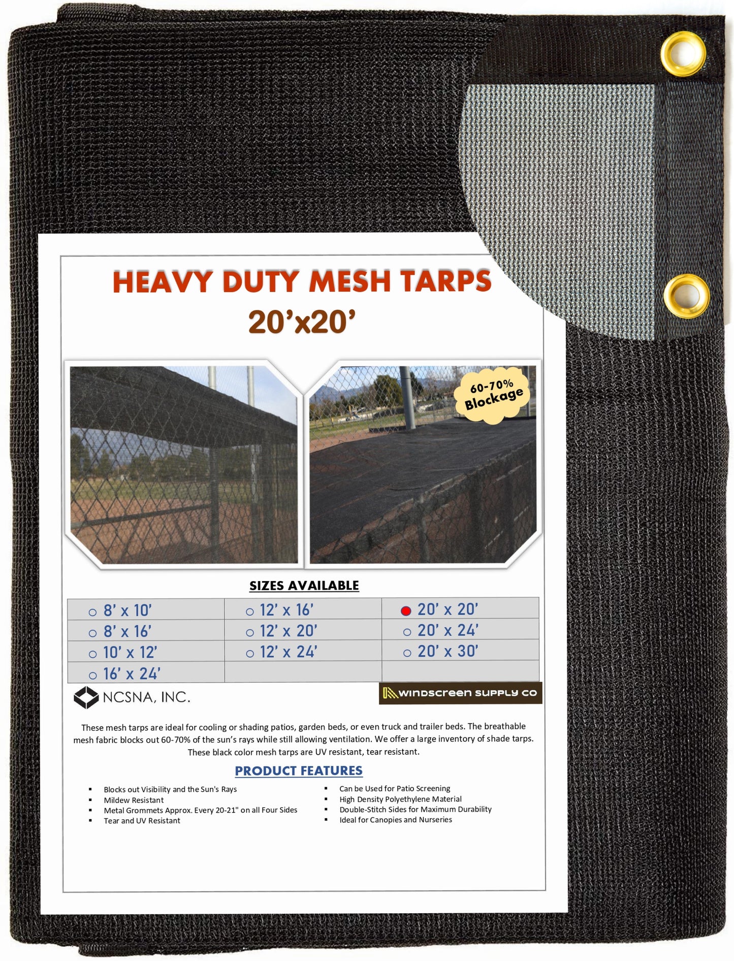 20' x 20' Mesh Tarp Shading 60-70% Blockage